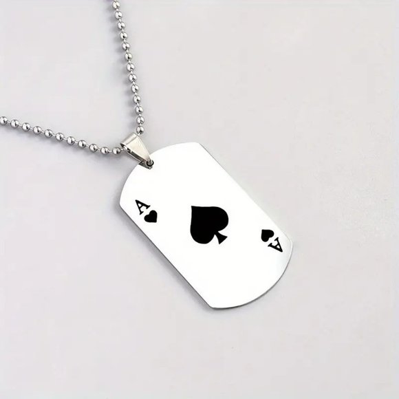 NEW 22" Stainless Steel Ace of Spades Necklace Playing Card Dog Tag - Picture 6 of 10